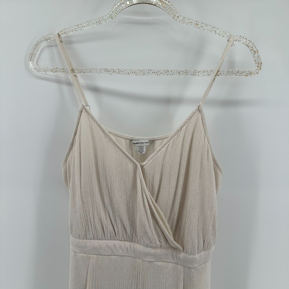 American Eagle Womens dress L Petite Beige Surplice V-Neck Ruffle Tie Waist